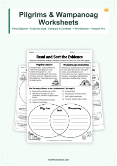 Thanksgiving Worksheets Worksheet - Pilgrims and Wampanoag Venn Diagram Worksheets – Free PDF | Free Printable