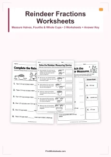 Christmas Worksheets Worksheet - Reindeer Food Measuring Fractions Worksheets for Grades 2-3 – Free Printable PDF | Free Printable