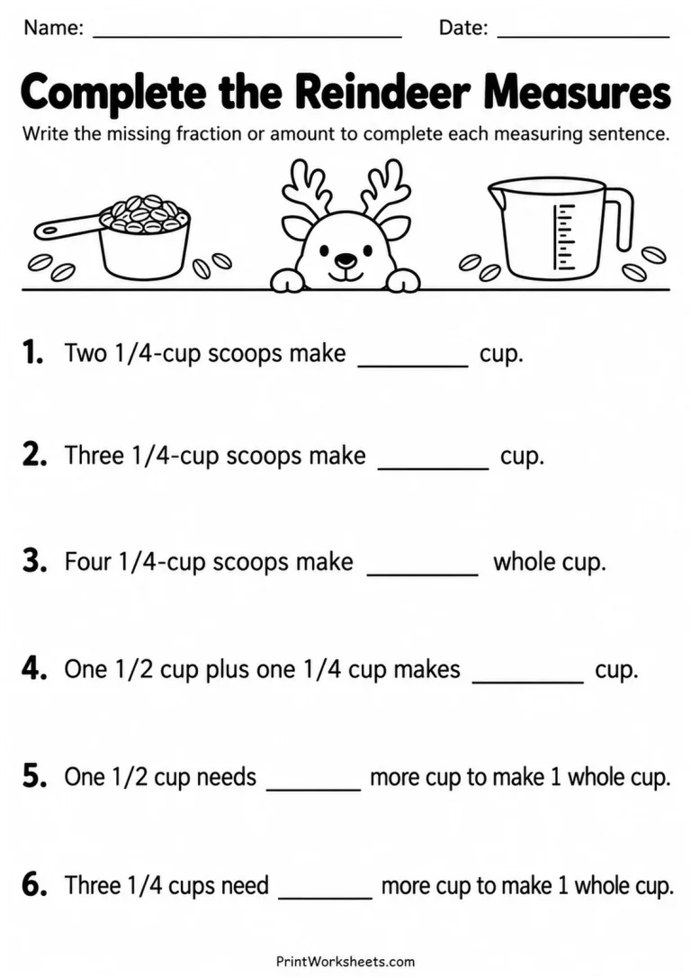 Complete the Reindeer Measures Complete the Reindeer Measures printable worksheet