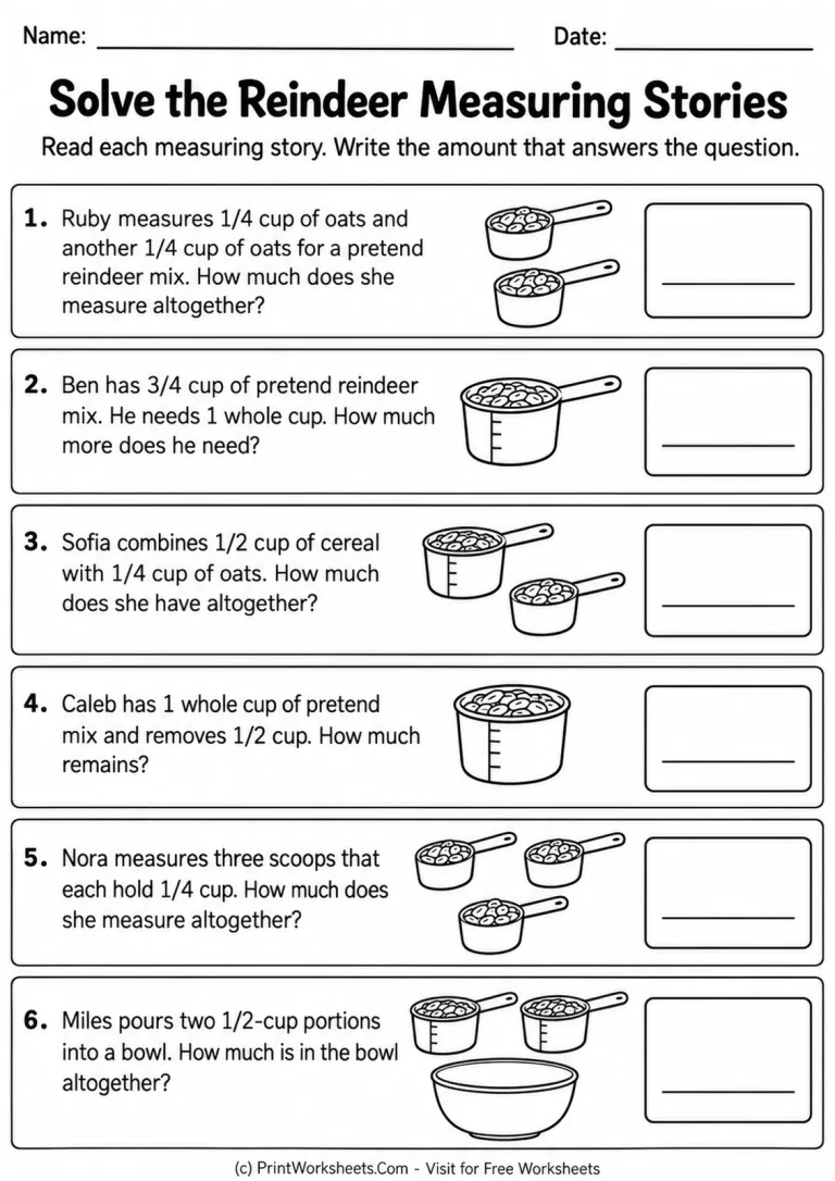Solve the Reindeer Measuring Stories Solve the Reindeer Measuring Stories printable worksheet