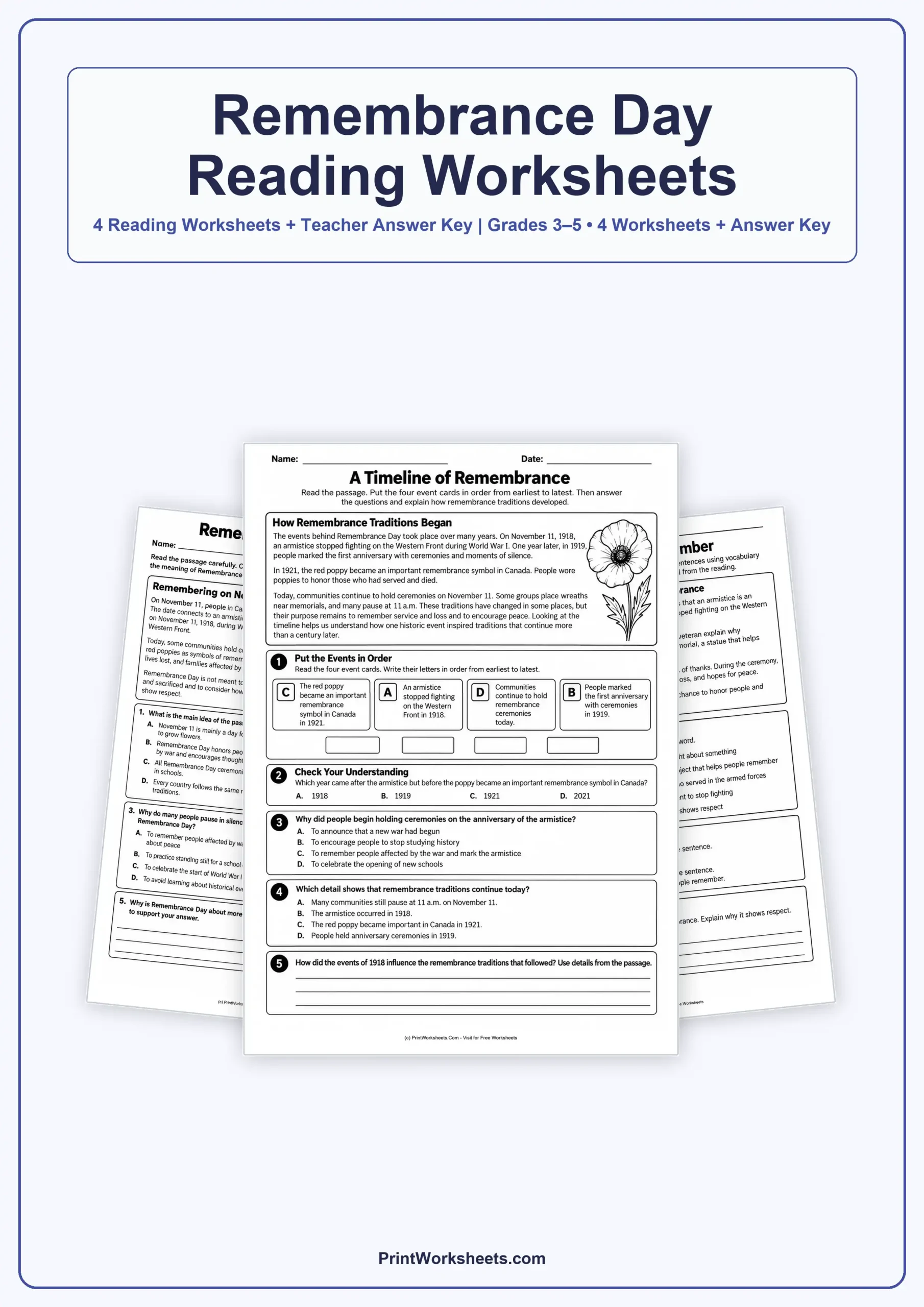 Holiday Worksheets Worksheet - Remembrance Day Reading Comprehension Worksheets – Free PDF | Free Printable
