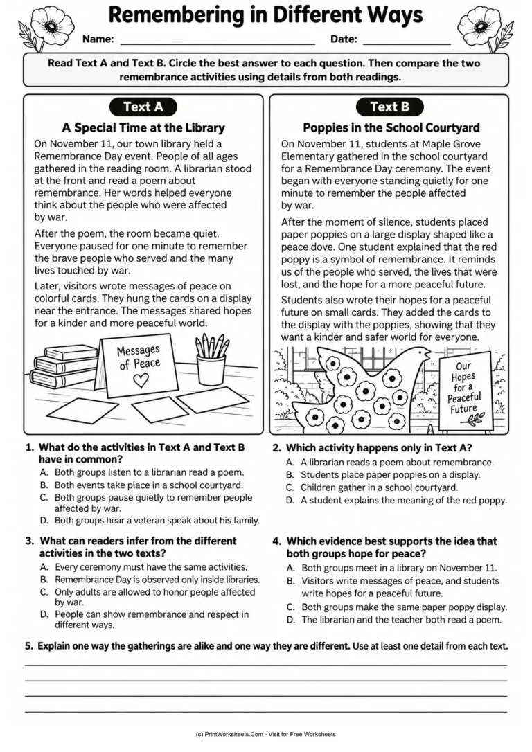 Remembering in Different Ways printable worksheet