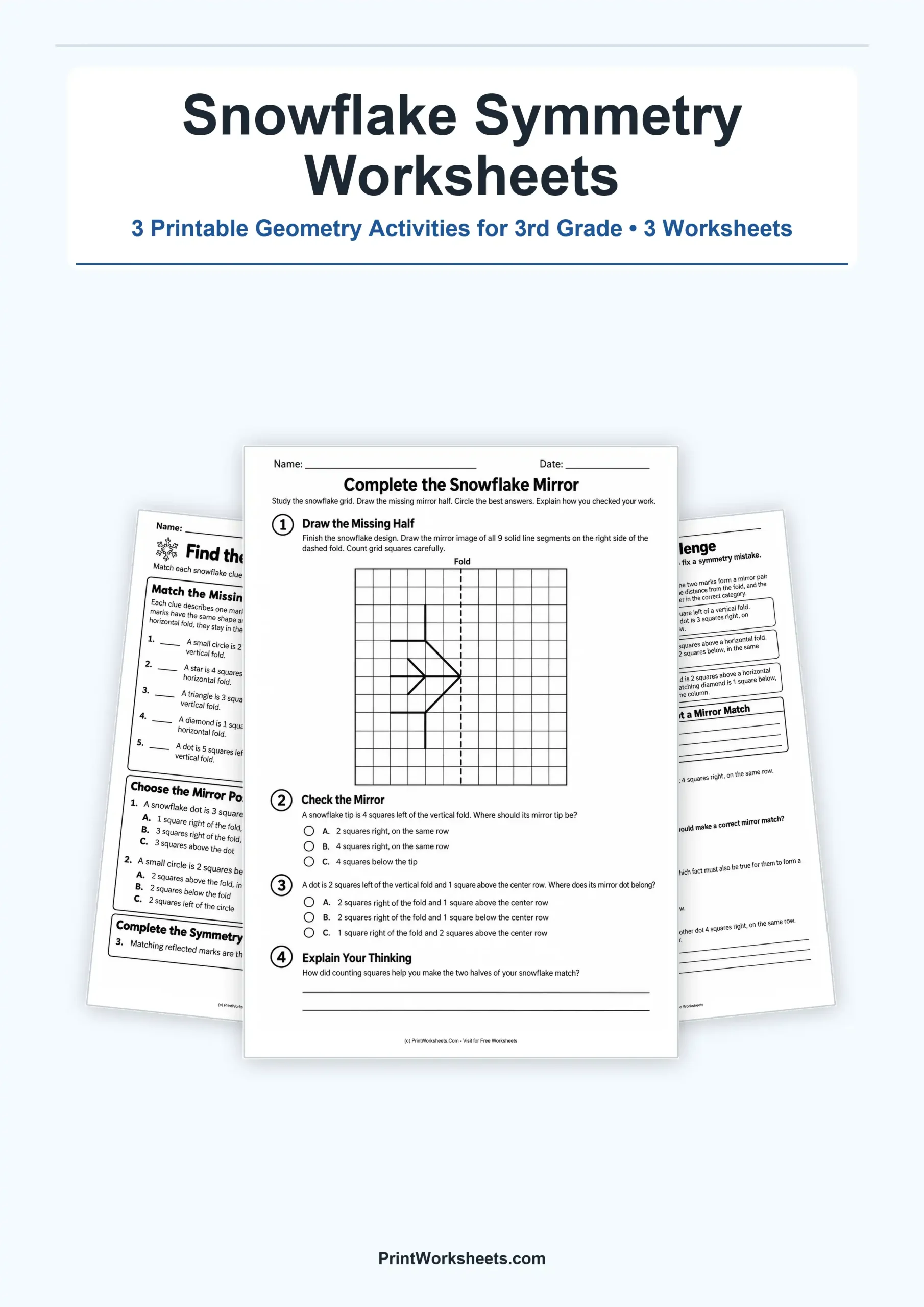 Winter Worksheets Worksheet - Snowflake Symmetry Worksheets for 3rd Grade – Free Printable PDF | Free Printable