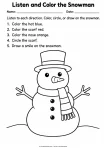 Listen and Color the Snowman printable worksheet