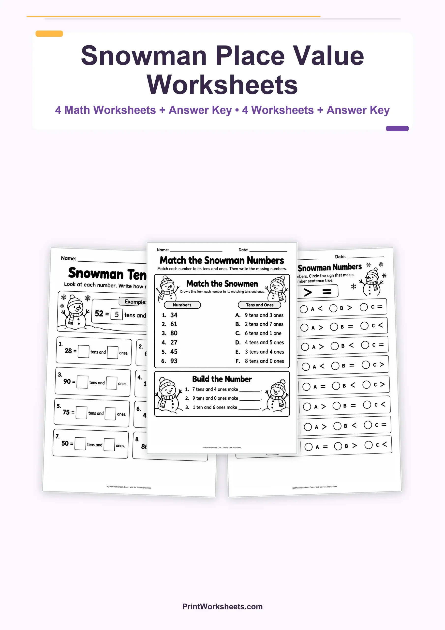 Place Value Worksheets Worksheet - Snowman Place Value Worksheets – Free Printable PDF | Free Printable