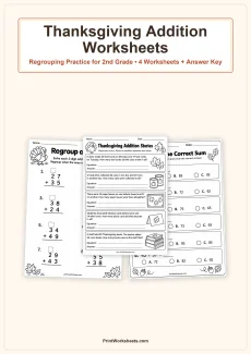 Double Digit Addition Worksheet - Thanksgiving 2-Digit Addition with Regrouping Worksheets for 2nd Grade – Free PDF | Free Printable