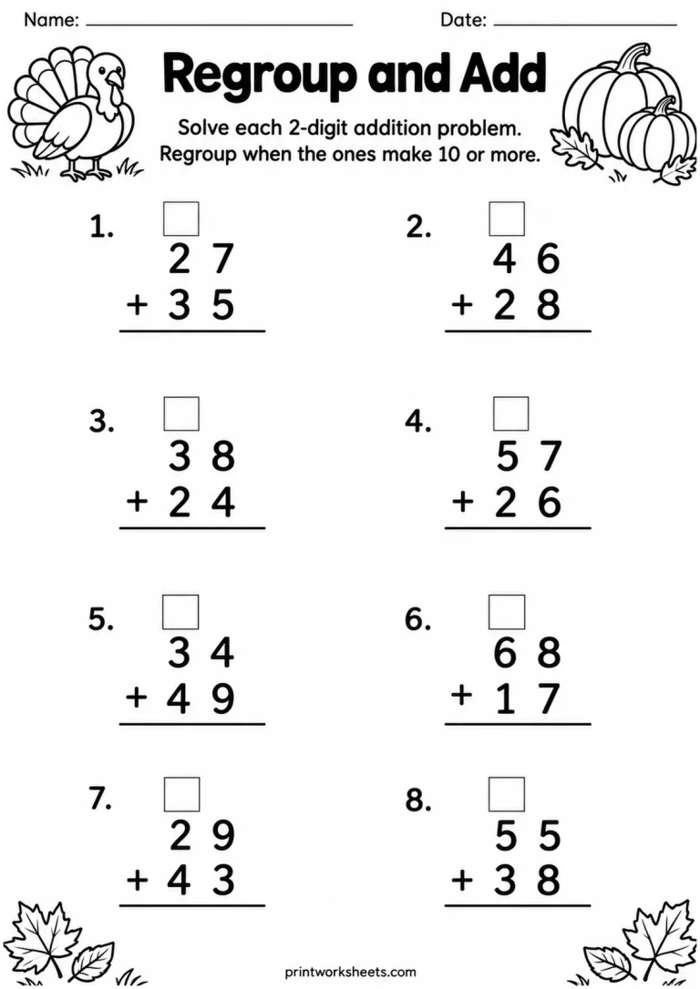Regroup and Add Regroup and Add printable worksheet