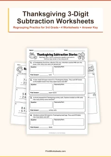 Thanksgiving Worksheets Worksheet - Thanksgiving 3-Digit Subtraction with Regrouping Worksheets – Free PDF | Free Printable