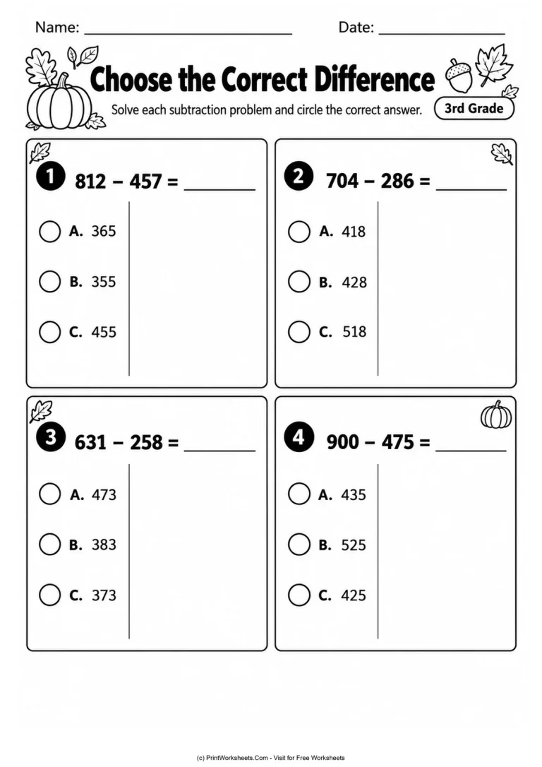 Choose the Correct Difference Choose the Correct Difference printable worksheet