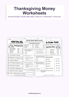 Money Worksheets Worksheet - Thanksgiving Money Worksheets for 4th and 5th Grade – Free PDF | Free Printable