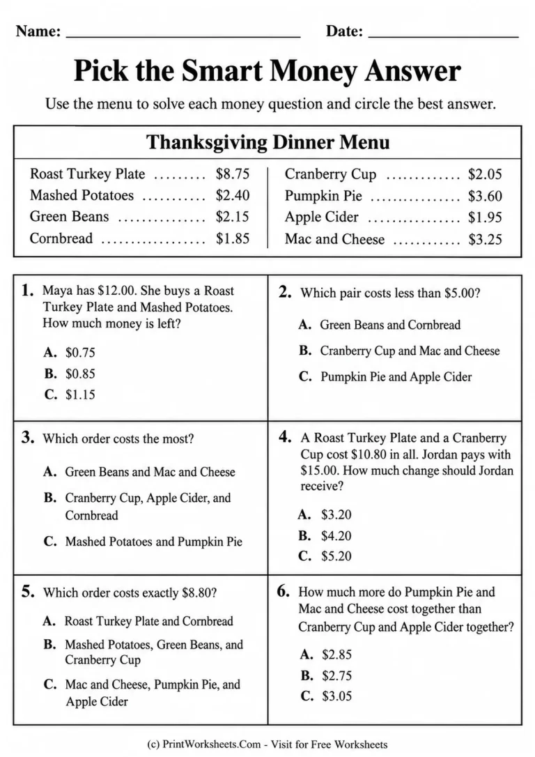 Pick the Smart Money Answer Pick the Smart Money Answer printable worksheet