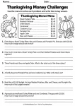 Thanksgiving Money Challenges printable worksheet