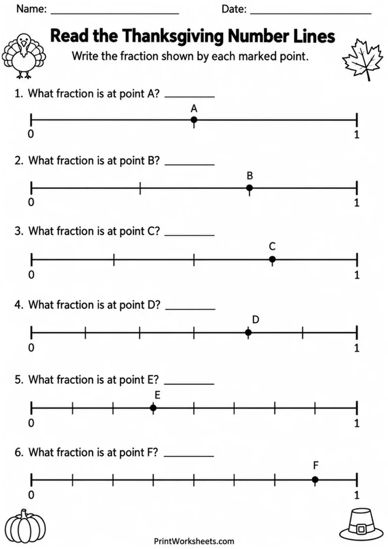 Read the Thanksgiving Number Lines printable worksheet