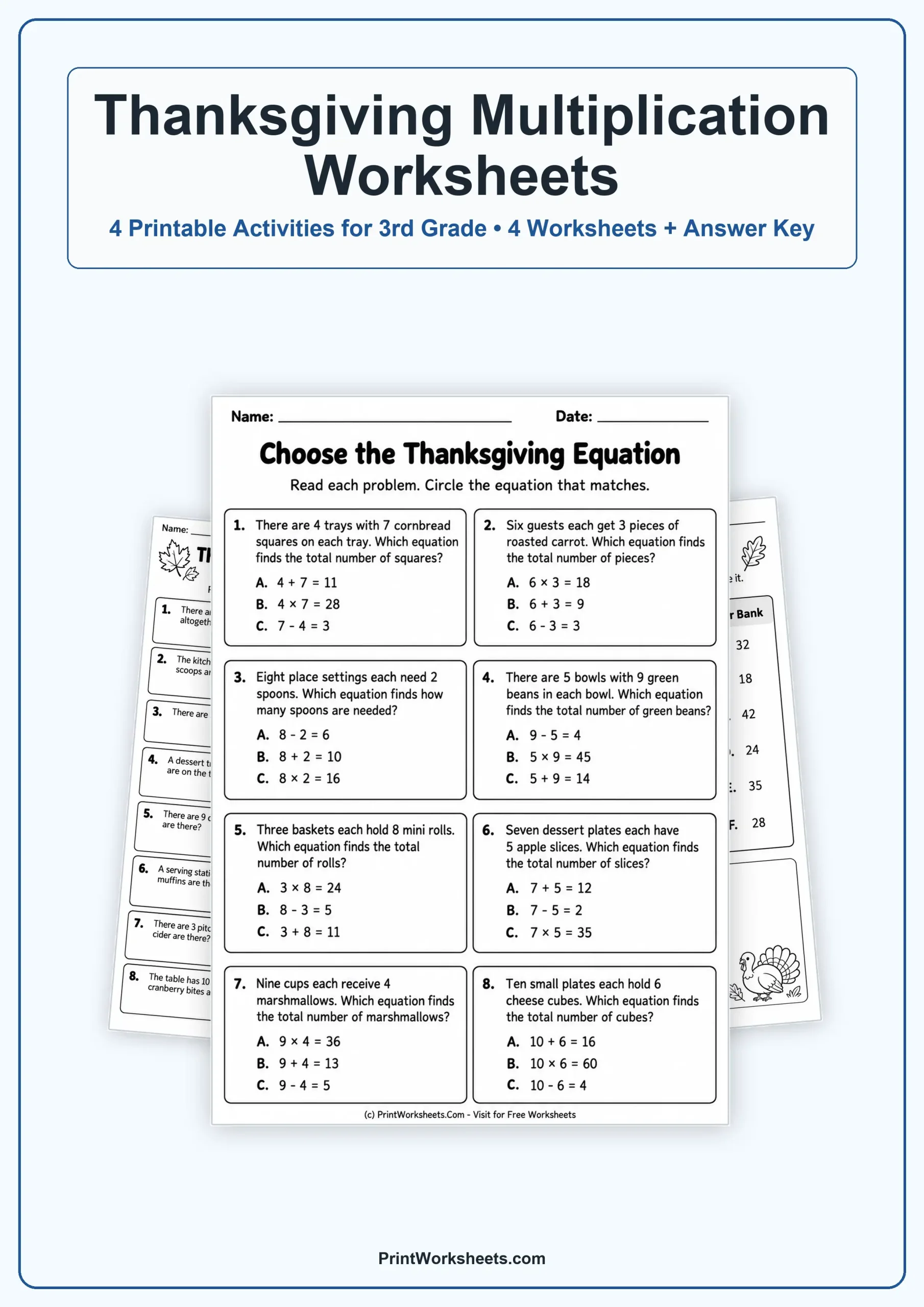 Thanksgiving Worksheets Worksheet - Thanksgiving Multiplication Worksheets for 3rd Grade – Free PDF | Free Printable
