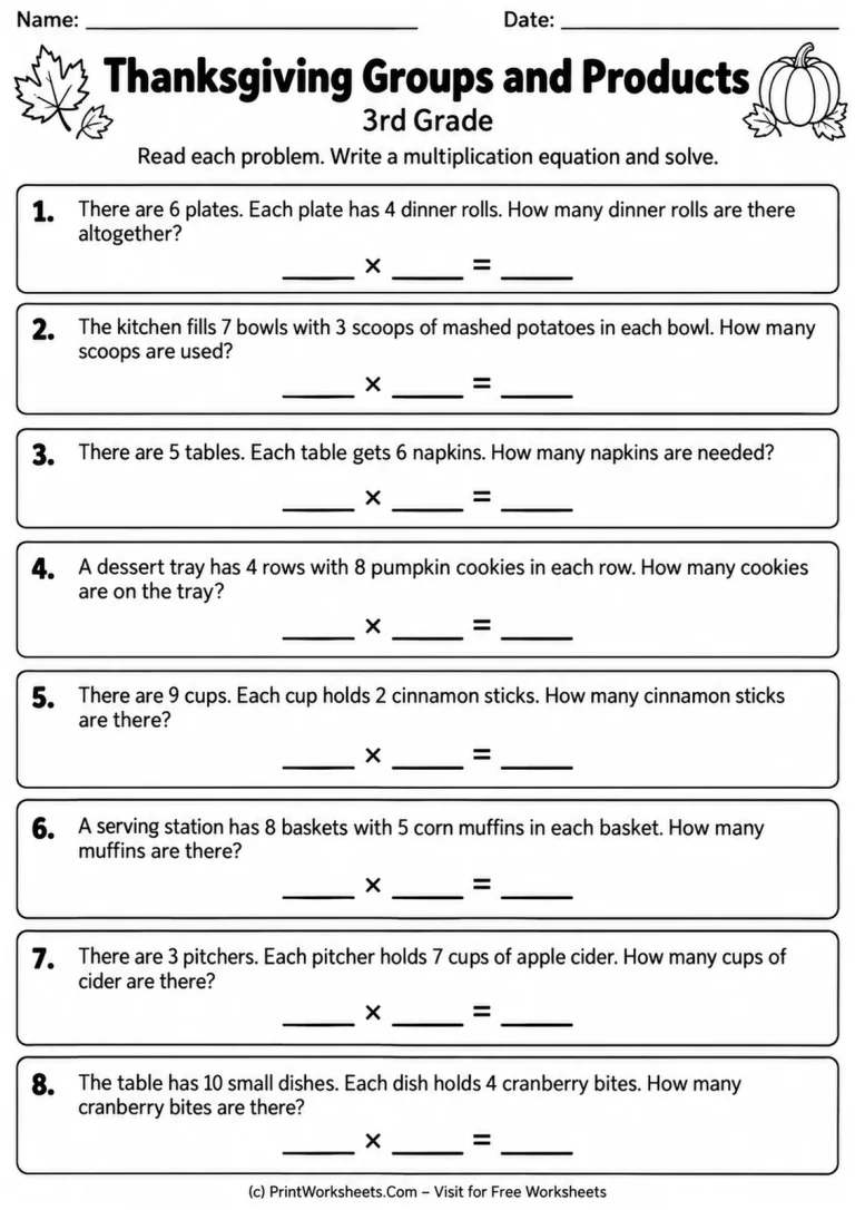 Thanksgiving Groups and Products Thanksgiving Groups and Products printable worksheet