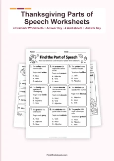 Thanksgiving Worksheets Worksheet - Thanksgiving Nouns, Verbs, and Adjectives Worksheets – Free PDF | Free Printable