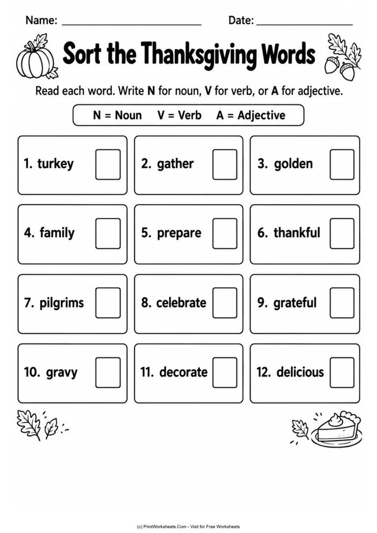 Sort the Thanksgiving Words Sort the Thanksgiving Words printable worksheet