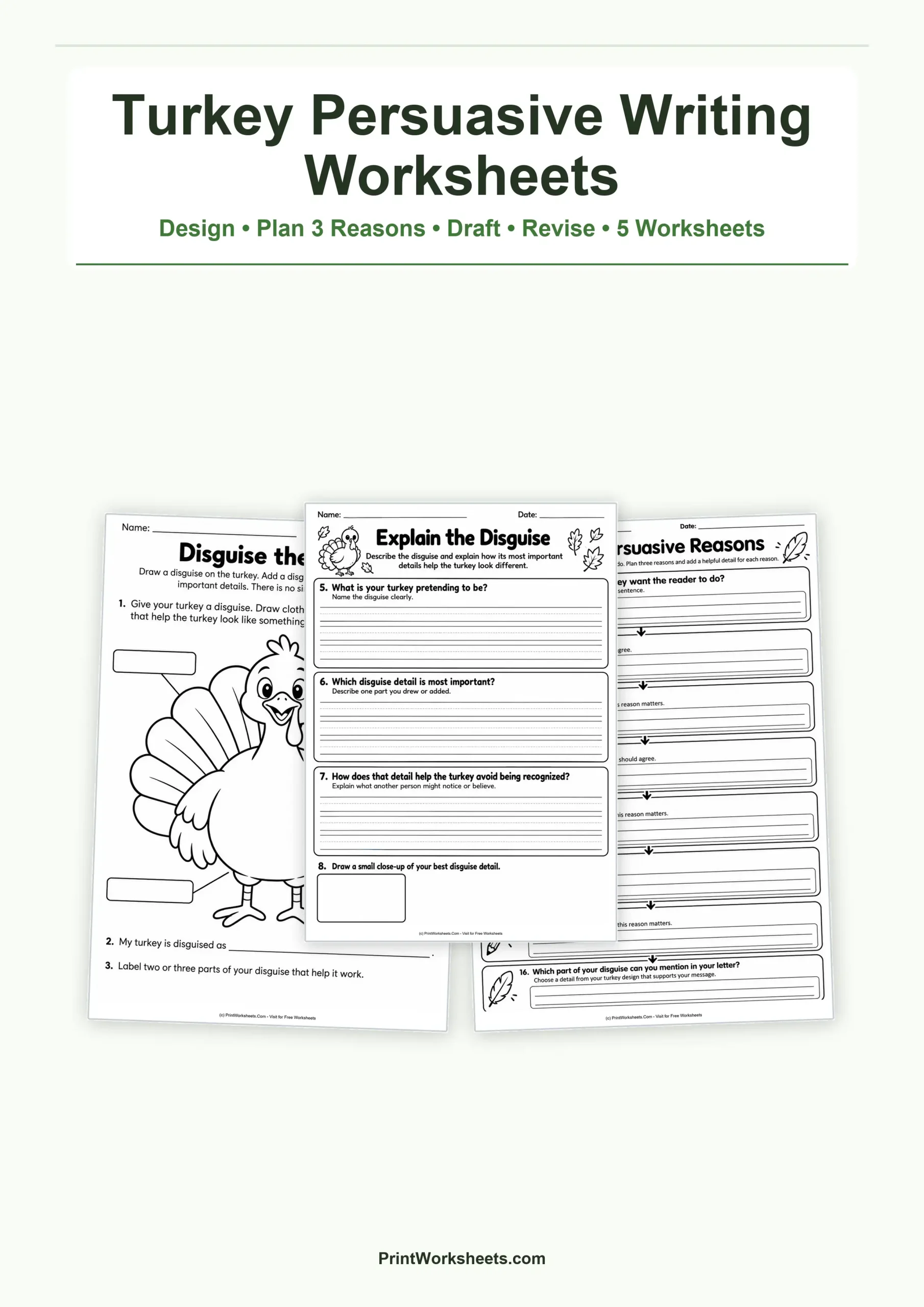 Thanksgiving Worksheets Worksheet - Turkey Disguise Persuasive Writing Worksheets – Free PDF | Free Printable
