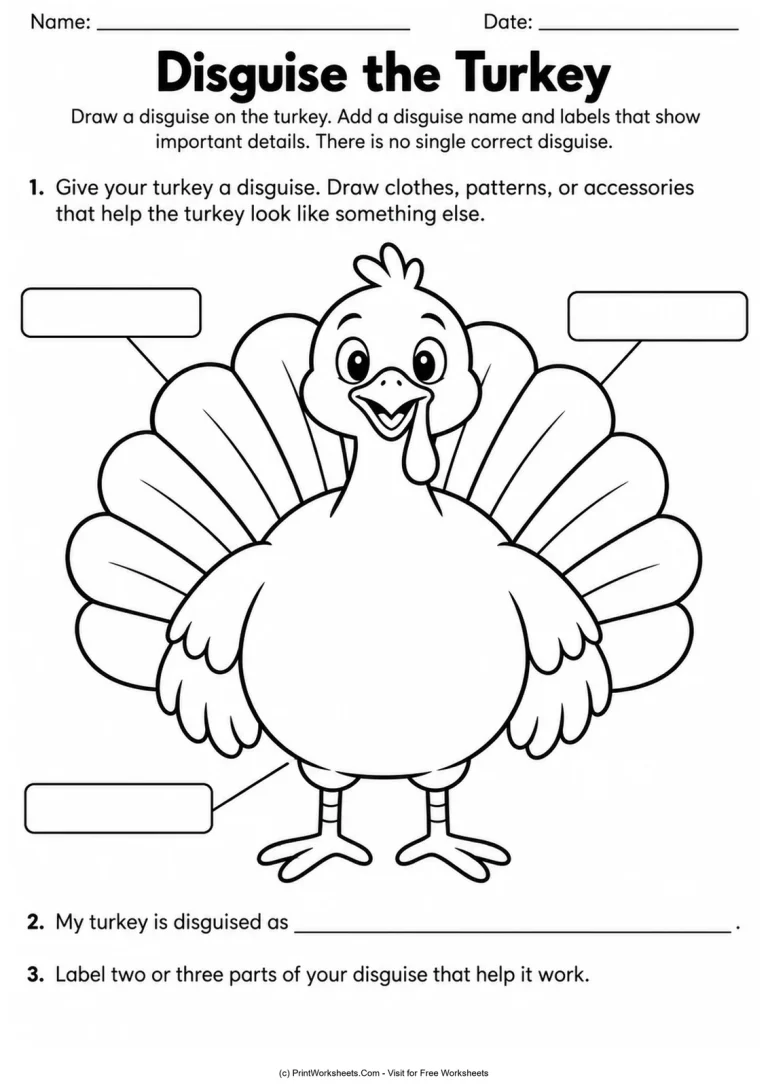 Disguise the Turkey printable worksheet