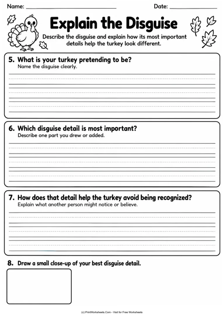 Explain the Disguise printable worksheet