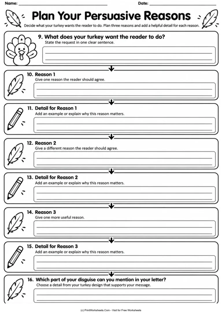 Plan Your Persuasive Reasons printable worksheet