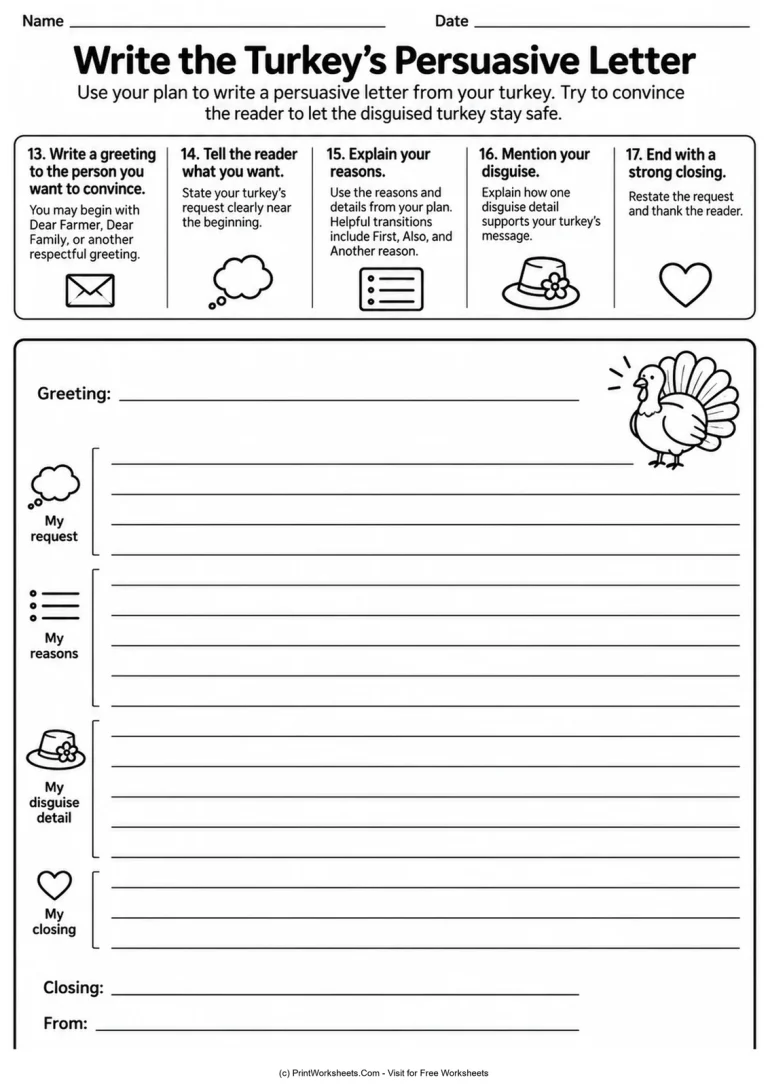 Write the Turkey’s Persuasive Letter printable worksheet