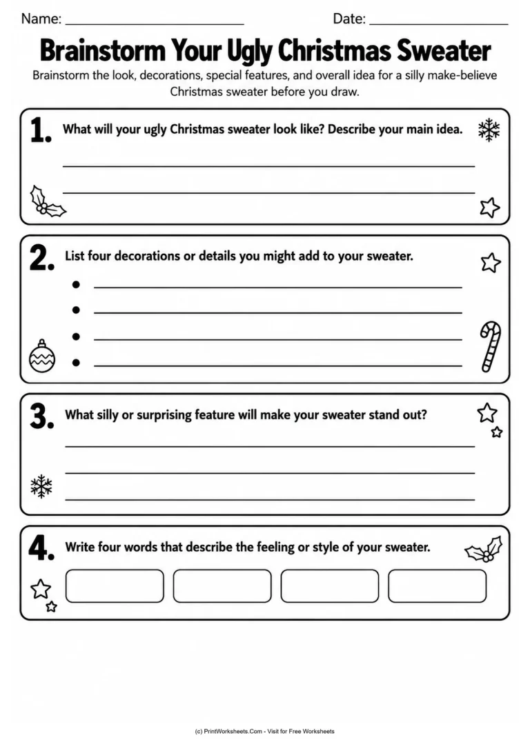 Brainstorm Your Ugly Christmas Sweater Brainstorm Your Ugly Christmas Sweater printable worksheet
