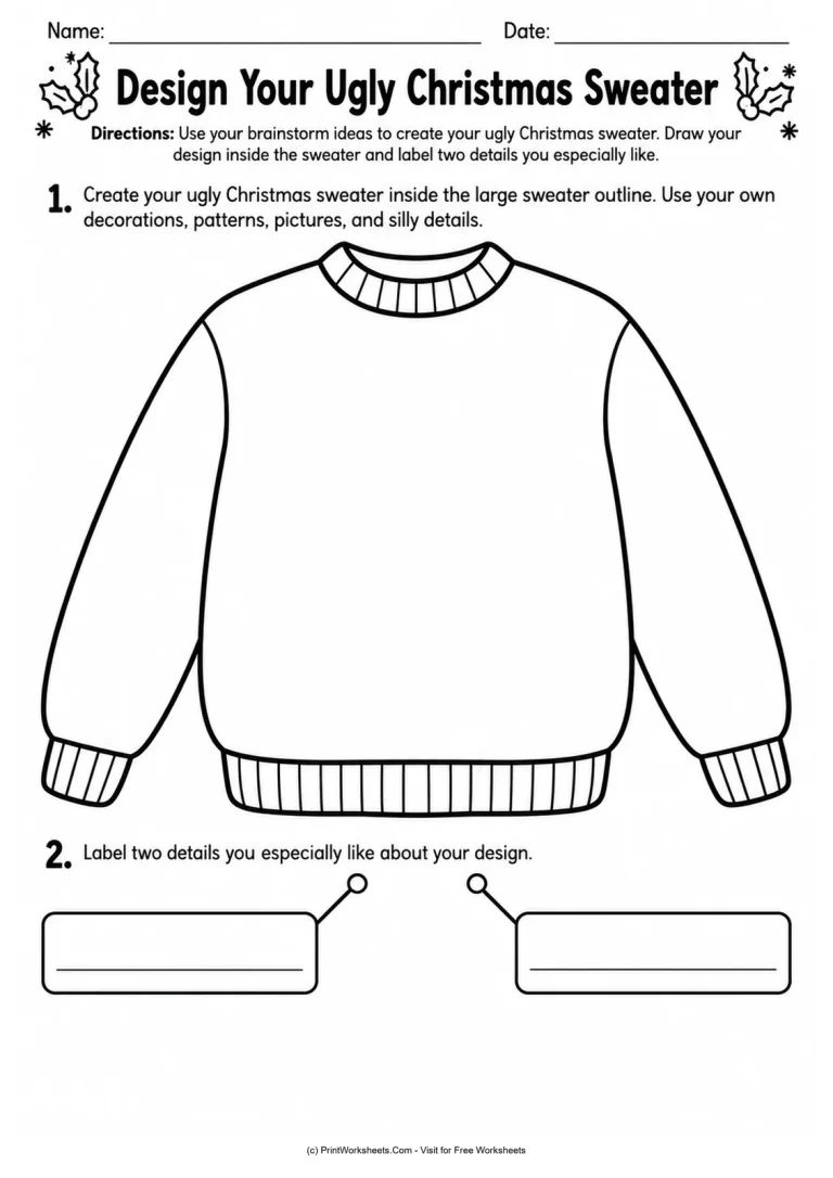 Design Your Ugly Christmas Sweater Design Your Ugly Christmas Sweater printable worksheet