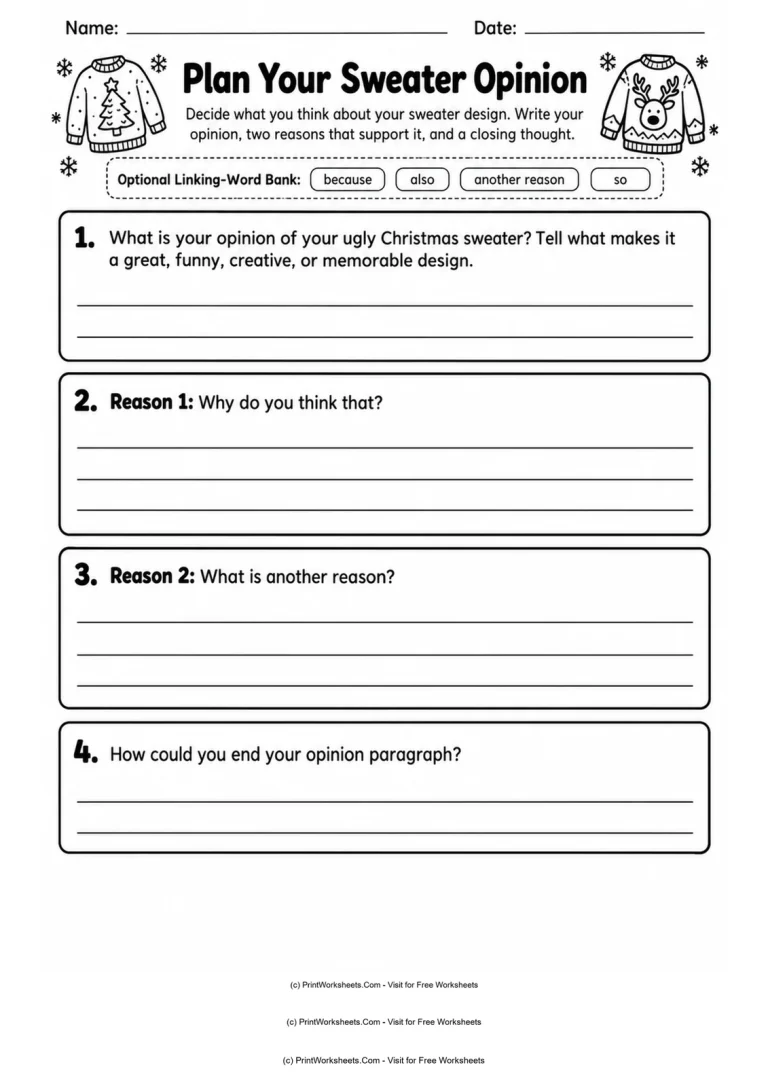 Plan Your Sweater Opinion Plan Your Sweater Opinion printable worksheet