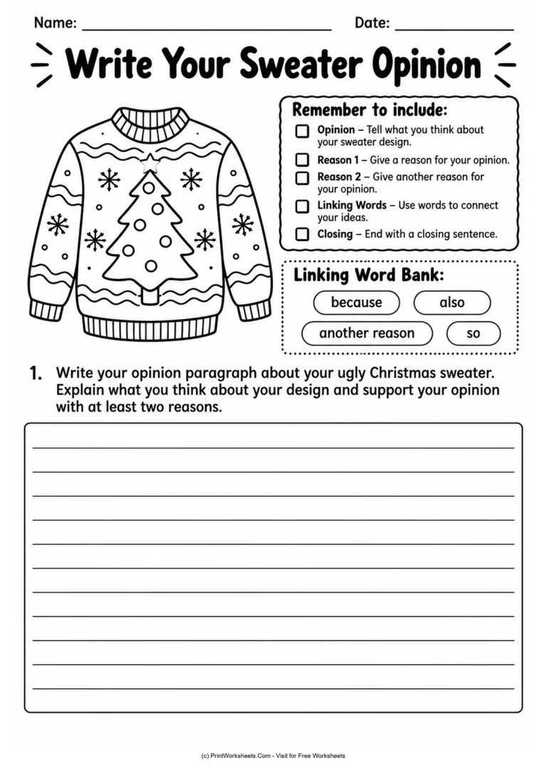 Write Your Sweater Opinion Write Your Sweater Opinion printable worksheet