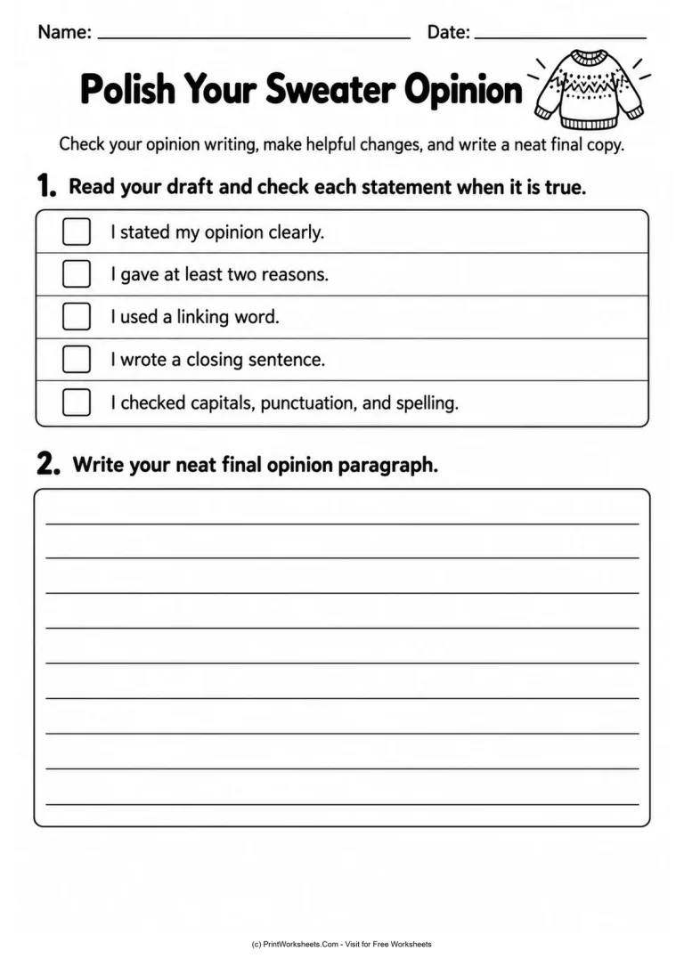 Polish Your Sweater Opinion Polish Your Sweater Opinion printable worksheet