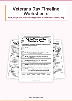 Holiday Worksheets Worksheet - Veterans Day History Timeline Worksheets for Grades 3–5 – Free Printable PDF | Free Printable