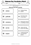 Veterans Day Vocabulary Match - Grades 2-3 Veterans Day reading comprehension worksheet