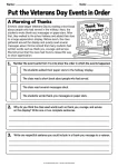 Put the Veterans Day Events in Order - Grades 2-3 Veterans Day reading comprehension worksheet