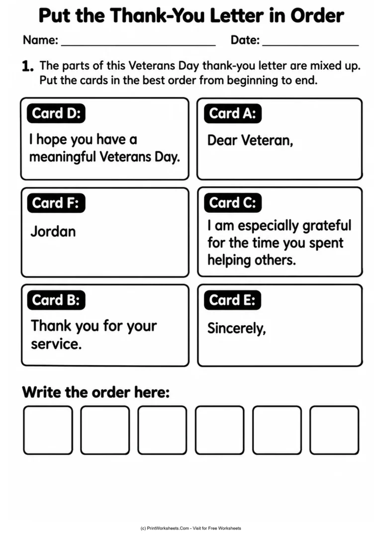 Put the Thank-You Letter in Order Put the Thank-You Letter in Order - Grades 2-4 Veterans Day letter writing worksheet