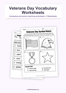 Holiday Worksheets Worksheet - Veterans Day Vocabulary and Symbols Worksheets for Grades 2–3 – Free Printable PDF | Free Printable