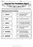 Veterans Day Vocabulary Match - Grades 2-3 Veterans Day vocabulary worksheet