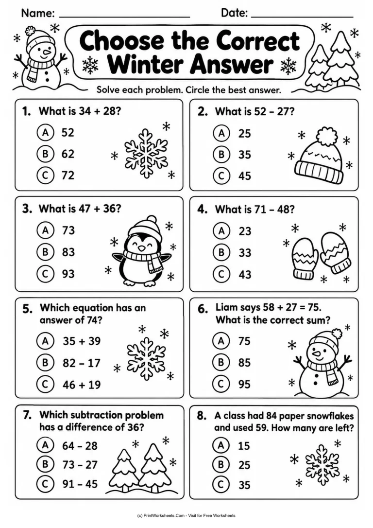 Choose the Correct Winter Answer Choose the Correct Winter Answer printable worksheet