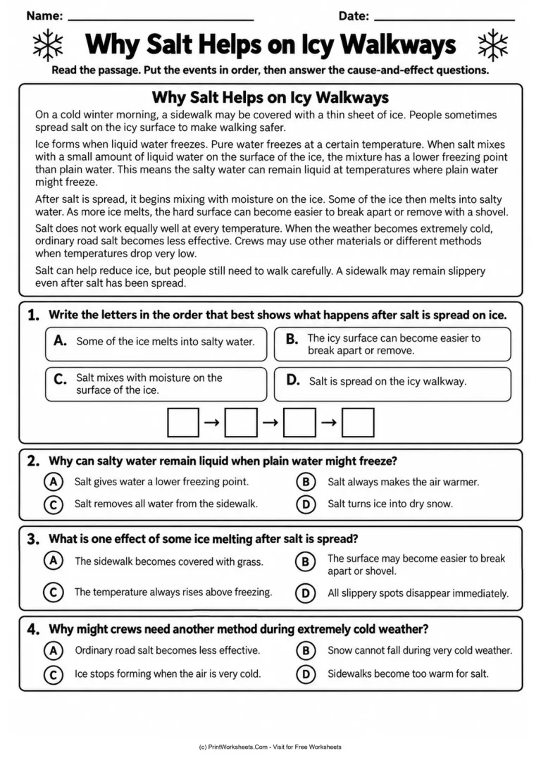 Why Salt Helps on Icy Walkways Why Salt Helps on Icy Walkways printable worksheet