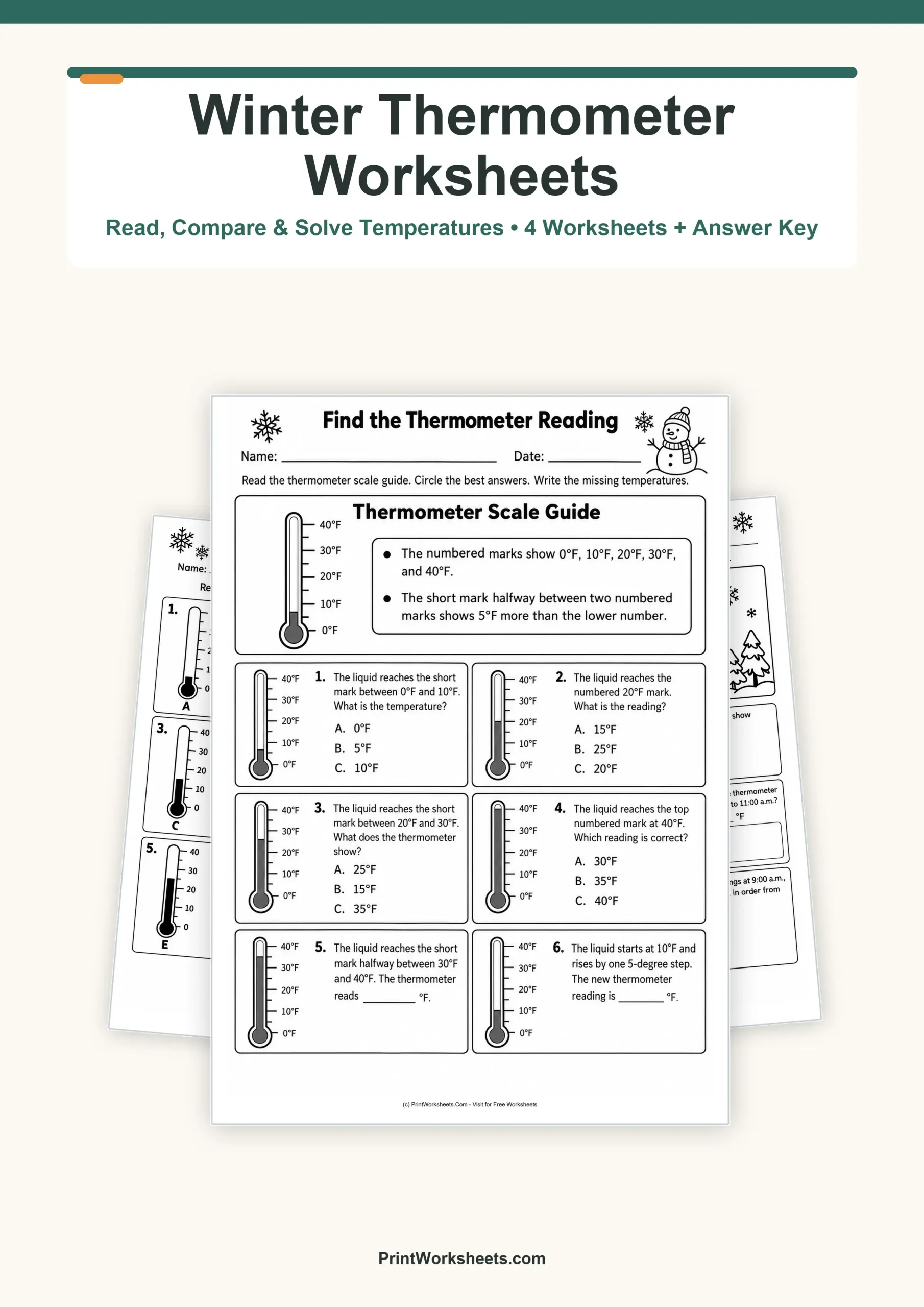 Winter Thermometer Reading Worksheets – Free Printable PDF - Free Printable Worksheet